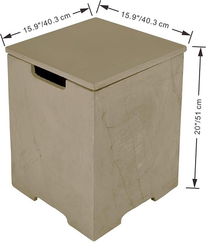 AMS Fireplace | Elementi Square Sunlight Yellow Propane Tank Cover | Concrete GFRC Base | Dimensions: 15.9 × 15.9 × 20.5 inches | Suitable for COLORADO and ULURU Fire Pit Tables