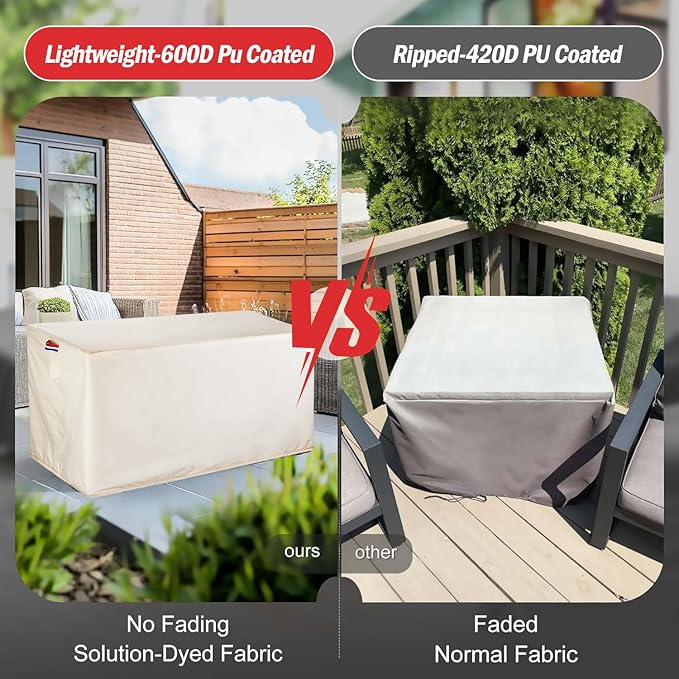 Youlvy Fire Pit Cover Rectangular 52 Inch - Waterproof Outdoor Fire Table Cover Rectangle Heavy Duty, 600D Patio Propane Gas Firepit Cover Rectangular Tear Weather Resistant - 52 x 36 x 20 Inch Beige
