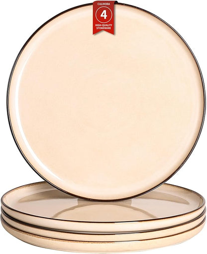 Dinner Plates Set of 4: Ceramic 10.7 Inch Handmade Reactive Glaze Stoneware Plates for kitchen, Modern Dinnerware Plates, Microwave & Dishwasher Safe, Scratch Resistant (Beige)