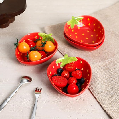 WAIT FLY Cute Multipurpose Ceramic Appetizer Plates Dessert Bowls Sauce Dish Seasoning Dishes Candy Nuts Snacks Dishes-Strawberry-4 PCS