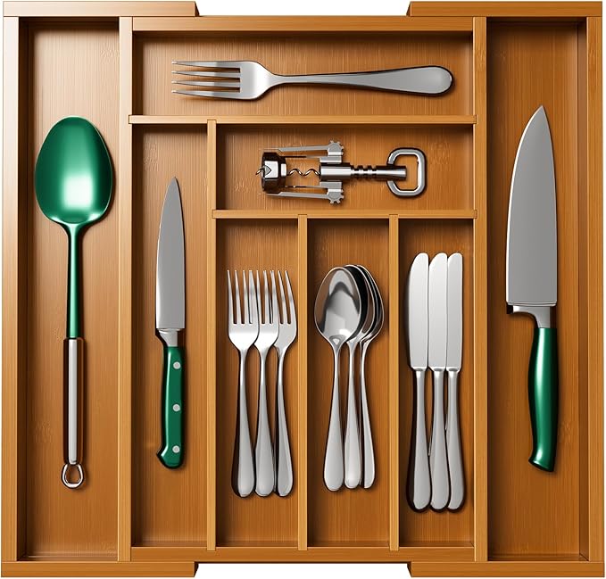 Pipishell Bamboo Expandable Drawer Organizer