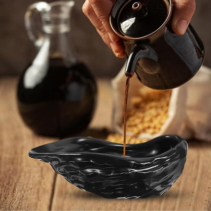 Zerodeko Ceramic Oyster Shell Serving Plate Matte Black Appetizer Dish Food Tray Dessert Server Creative Seafood Platter for Home Dining