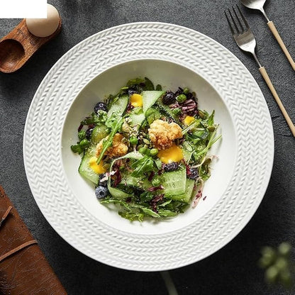 Plates Dinner Plate Simple Ceramic Salad Plate Kitchen Restaurant Main Dish Plate Household Pure White Soup Bowl，B 10inch One Size