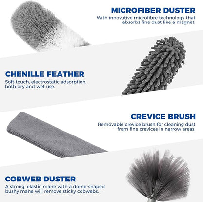 9Pcs Dusters for Cleaning Kit, Extendable Microfiber Duster Tools