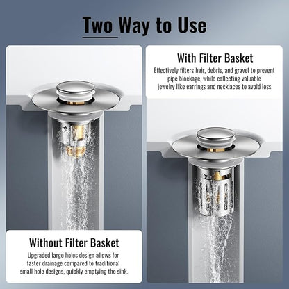 Bathroom Sink Stopper-All Metal Sink Stopper-Universal Fit 99% Bathroom Sink