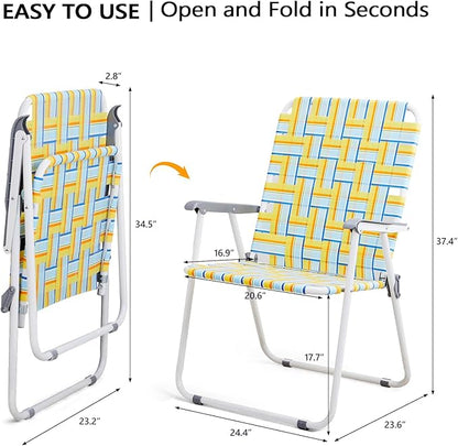 VINGLI Patio Lawn Webbed Folding Chairs Outdoor Beach Portable Camping Chair for Yard, Garden (2, Yellow, Oversized)