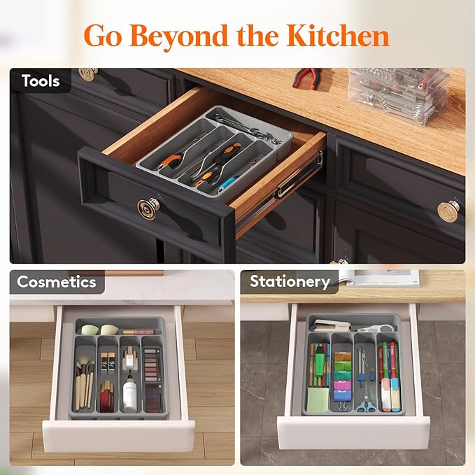 Lifewit Silverware Drawer Organizer Tray, Plastic Cutlery Storage