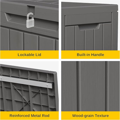 EAST OAK Outdoor Storage Box, 60 Gallon Deck Box Indoor and Outdoor Use, Waterproof Resin Storage Bin for Patio Cushions, Gardening Tools, Lockable, UV Resistant, Grey