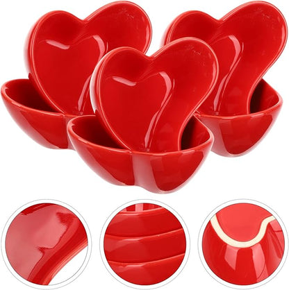 Alipis Heart Dipping Sauce Bowls 6Pcs Red Love Heart Shaped Ceramic Side Dish Bowl Appetizer Plates for Wedding Mothers Day Party
