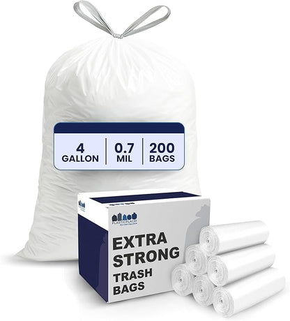 Plasticplace 4 Gallon White Drawstring Trash Bags, and Car Use