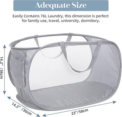 Durable Collapsible Laundry Baskets, Mesh Pop Up Laundry Hamper