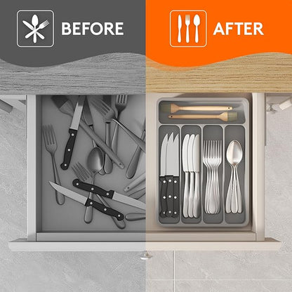 Lifewit Silverware Drawer Organizer Tray, Plastic Cutlery Storage