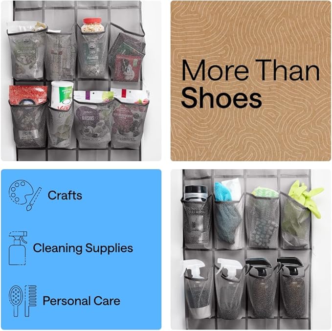GORILLA GRIP Over the Door Shoe Organizer, 12 Large Breathable Mesh Pockets