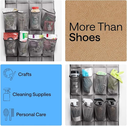 GORILLA GRIP Over the Door Shoe Organizer, 12 Large Breathable Mesh Pockets