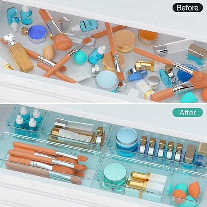 WOWBOX 12 Pack Clear Drawer Organizer Set, Acrylic Drawer Storage Trays