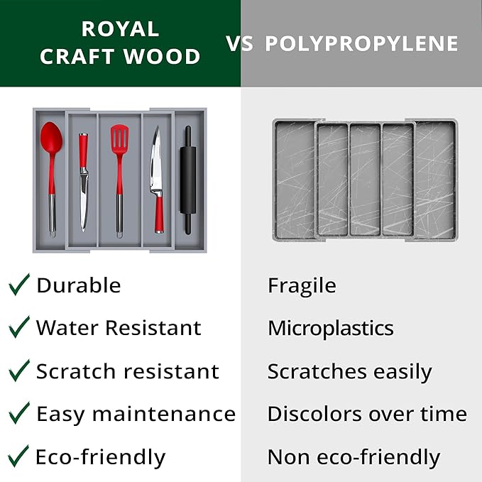 ROYAL CRAFT WOOD Luxury Bamboo Kitchen Drawer Organizer