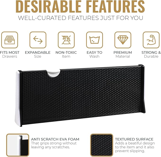 RAPTUROUS Adjustable Drawer Dividers 8 Pack, 4” High, 11-17” Long, Dresser
