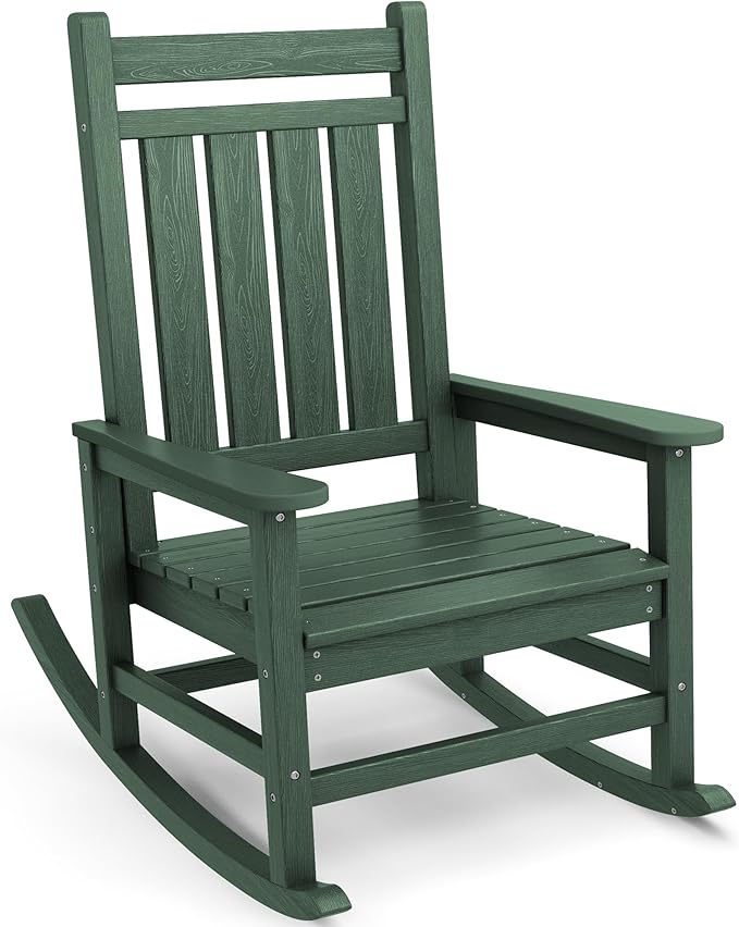 SEWALL HDPE Rocking Chair, Oversized Outdoor Rocking Chair for Adults, Patio Rocker for Porch, Green