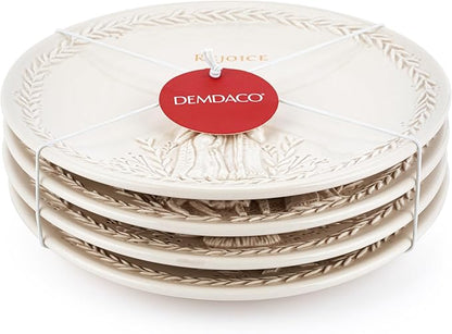 DEMDACO Christmas Journey Nativity Scene White 7.5 Inch Diameter Earthenware Faith, Religious, Decorative Holiday Tabletop Décor, Serving, Entertaining, Round, Appetizer Plates, Set of 4, Nativity