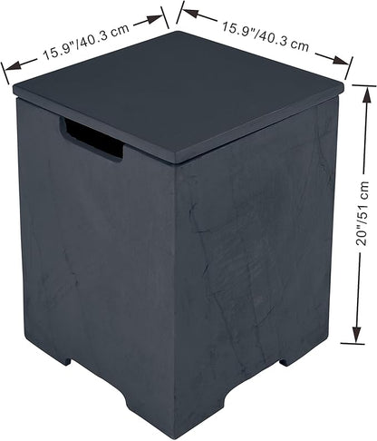 AMS Fireplace | Elementi Square Slate Black Propane Tank Cover | Concrete GFRC base | 15.9 × 15.9 × 20 inches | Suited For Black Cape Town Fire Pit Table