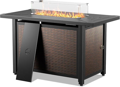 Belord 50000 BTU Propane Fire Pit Table - 43 Inch CSA-Certified Outdoor Fire Table with Lid and Glass Wind Guard 2 in 1 Rectangular Fire Pit Table for Patio Deck Garden and Outdoor Ambiance