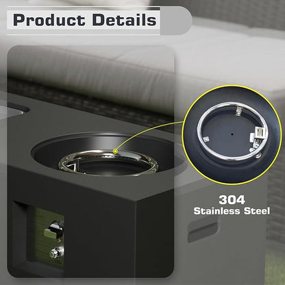 2-Piece 48" Rectangular Propane Fire Pit for Outside Patio with Hidden Tank Table & Ice Bucket, 50,000 BTU Fireplaces with Lid, Glass Rocks, Cover(Black w/Ice Bucket)