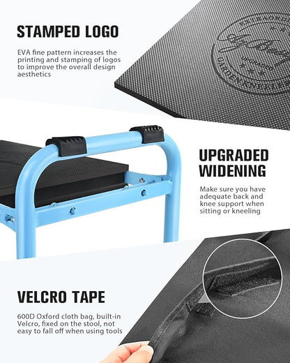 Garden Kneeler and Seat, Upgraded Foldable Heavy Duty Gardening Stool - Widened to 10" Stable Wear-Resistant Prevent Knee and Back Pain, Bench High-End 2 Large Tool Bags Gift for Men Women