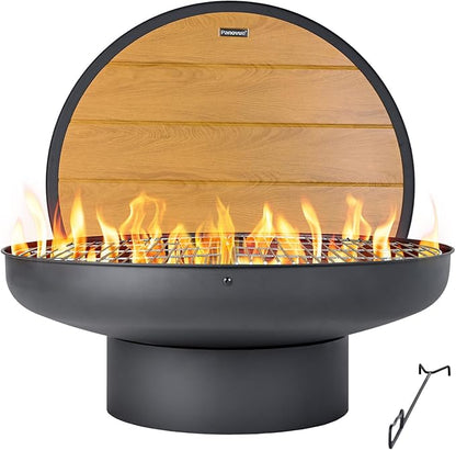 Panovue 32in Fire Pit Table with Lid,Heavy Duty and Deep Fire Bowl,Outdoor Wood Burning BBQ Grill Firepit Bowl with Cover Lid, Fire Pit for Outside Table for Backyard Bonfire Patio Picnic