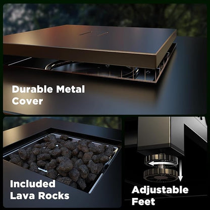 Ciays Propane Fire Pits 32 Inch Outdoor Gas Fire Pit, 50,000 BTU Steel Fire Table with Lid and Lava Rock, Add Warmth and Ambience to Gatherings and Parties On Patio Deck Garden Backyard, Black