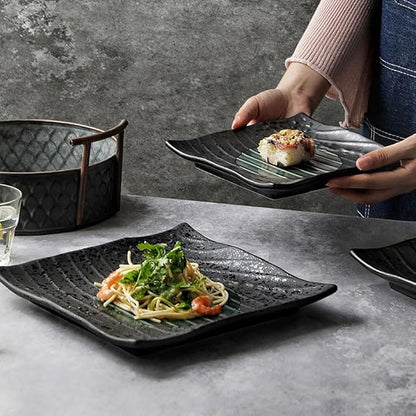 Dinner plates,Dinner Plates Simple Ceramic Shallow Plate Black Flat Plate Japanese Sushi Plate Vegetable Plate Home Dining Plate Dinner Tray