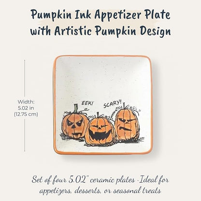 Blue Sky Clayworks Pumpkin Ink Appetizer Plate, 5.02" L, Set of 4