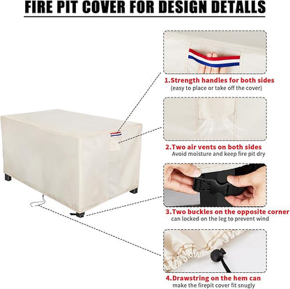 Youlvy Fire Pit Cover Rectangular 50 Inch - Waterproof Outdoor Fire Table Cover Rectangle Heavy Duty, 600D Patio Propane Gas Firepit Cover Rectangular Tear Weather Resistant - 50 x 26 x 18 Inch Beige