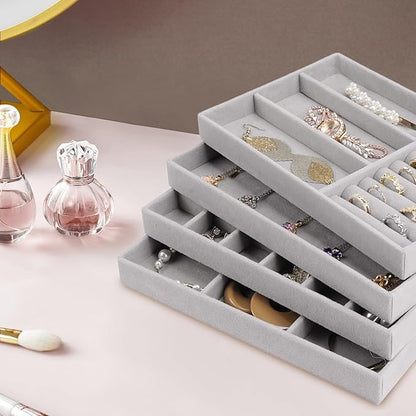 Cirhy 4 Stackable Jewelry Trays Organizer Set
