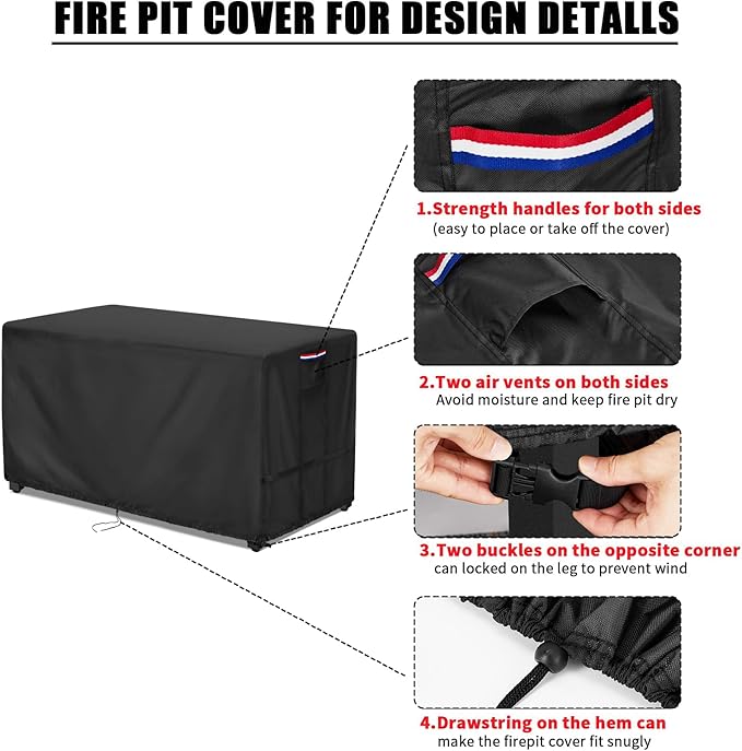 Youlvy Fire Pit Cover Rectangular 58 Inch - Waterproof Outdoor Fire Table Cover Rectangle Heavy Duty, 600D Patio Propane Gas Firepit Cover Rectangular Tear Weather Resistant - 58 x 36 x 27 Inch