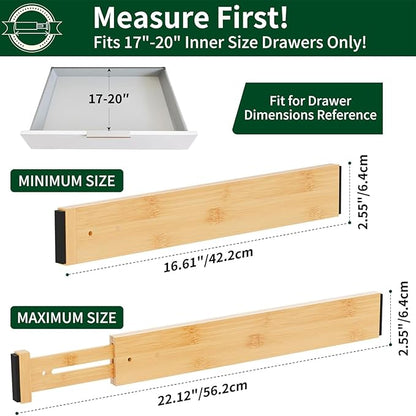 4 Pack Bamboo Drawer Dividers 2.6" High, Adjustable Spring Loaded Clothes