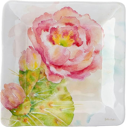 UP UPware Cactus Melamine Square Dessert Plates, Small Serving Plates, for Appetizer, Snacks, and Side Dishes, Multicolor, 6 Inch, Set of 4
