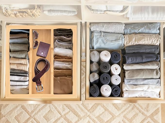 Bamboo Expandable Kitchen Drawer Organizer, 3-5 Slots Drawer Organizer