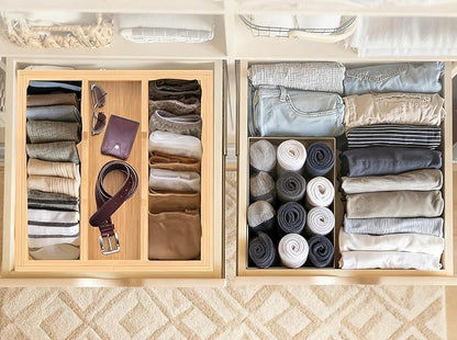 Bamboo Expandable Kitchen Drawer Organizer, 3-5 Slots Drawer Organizer