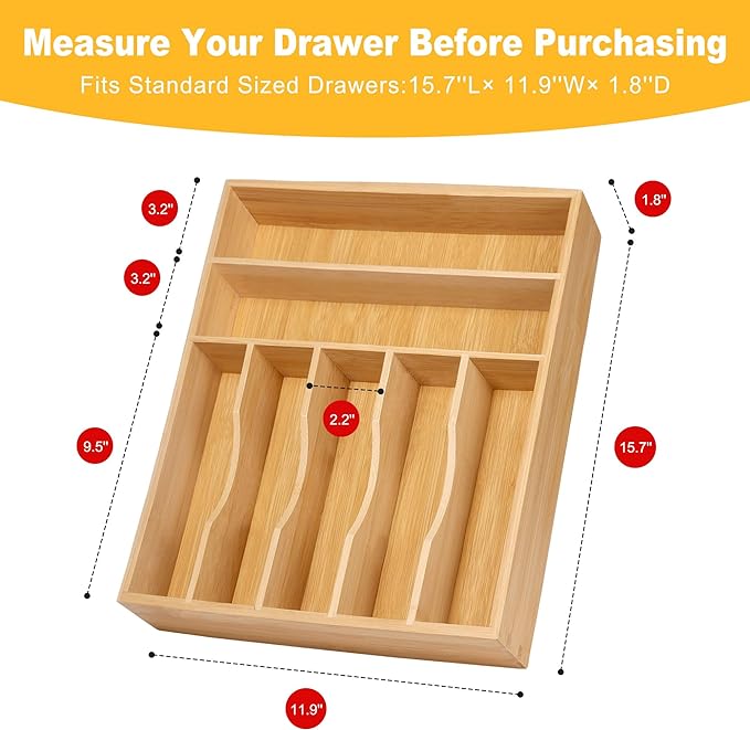 Kitchen Bamboo Silverware Organizer, Kitchen Drawer Organizer