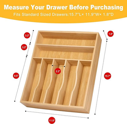 Kitchen Bamboo Silverware Organizer, Kitchen Drawer Organizer
