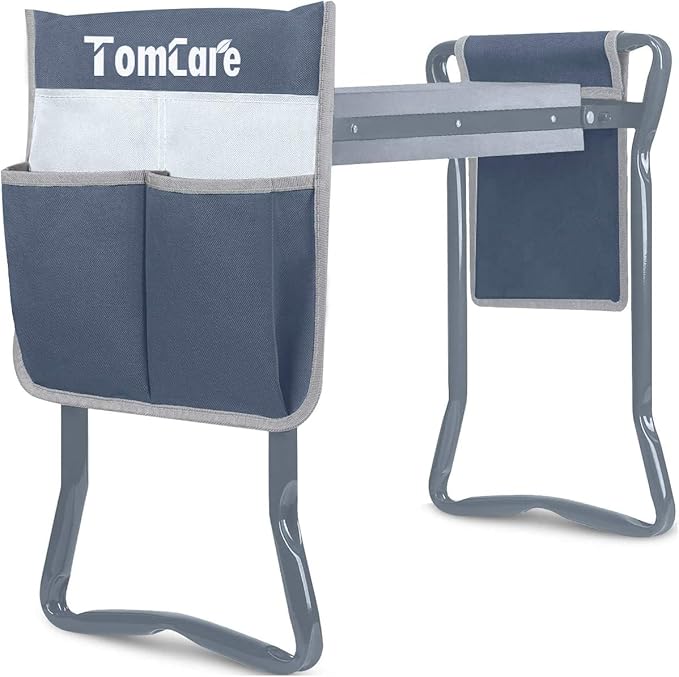 TomCare Garden Kneeler Seat Garden Bench Garden Stools Foldable Stool with Tool Bag Pouch EVA Foam Pad Outdoor Portable Kneeler Christmas Gardening Gifts for Women Men,Large 21.65"x10.62"x18.89",Grey