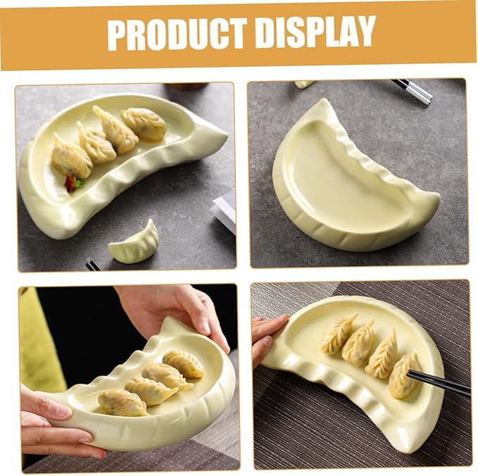 Alipis Dumpling-shaped Ceramic Plate Creative Dinnerware for Appetizers Snacks and Decorative Use Microwave and Dishwasher Safe Plates for Kitchen Dining