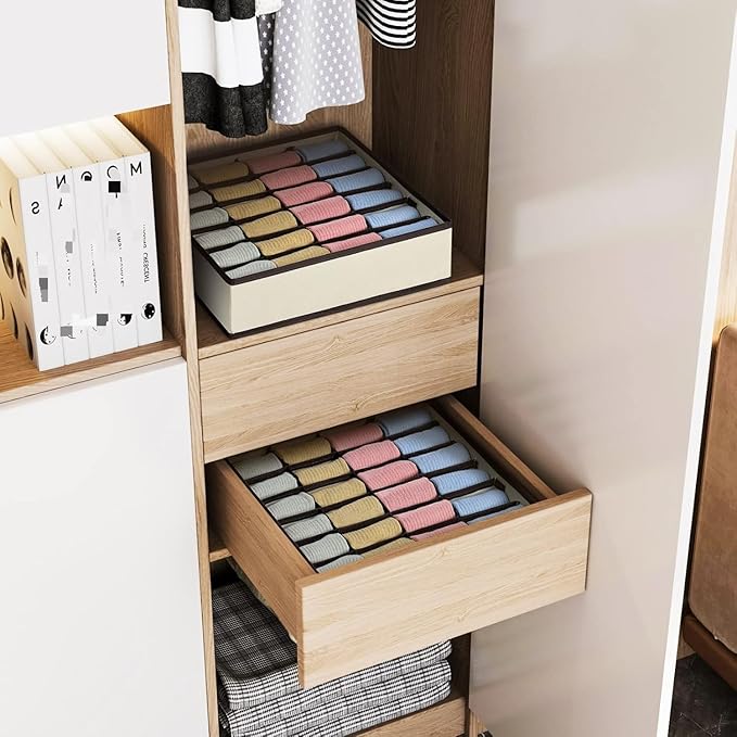 4 Piece Drawer Organiser, Collapsible Non-Woven Sorting Box, Closet Divider