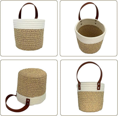 Cotton Rope Hanging Baskets for Organizing 2 Pcs Round Small Wall Basket