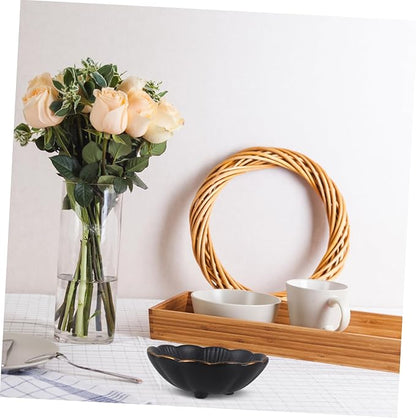 Cabilock 3pcs Black Ceramic Seasoning Dipping Dish Rim Small Plate for Sauces Appetizers and Snacks for Home Restaurants and Catering