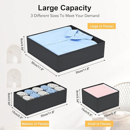 DIMJ Clothes Drawer Organizer, 12 Packs, Foldable Underwear Organizer