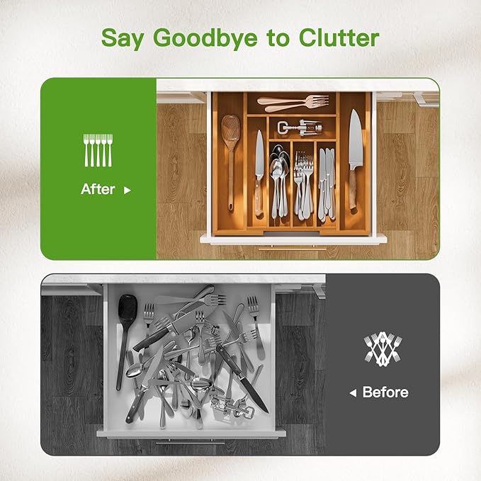 Pipishell Bamboo Expandable Drawer Organizer