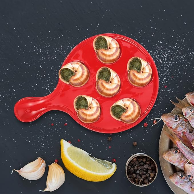 Luxshiny Escargot Baking Dish Snail Plate 10-inch Ceramic Handle Conch Serving Tray Kitchen Appetizer Plate for Home Cooking and Dining