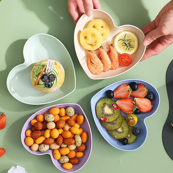 Incauca 5 Pack 6 Inch Heart Shape Mini Dipping Sauces Bowls, Unbreakable Wheat Straw Small Snack Dessert Dishes, Salad Plates for Sushi Side Dish Fruit Appetizer Cake, Blue