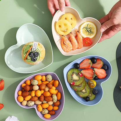 Incauca 5 Pack 6 Inch Heart Shape Mini Dipping Sauces Bowls, Unbreakable Wheat Straw Small Snack Dessert Dishes, Salad Plates for Sushi Side Dish Fruit Appetizer Cake, Blue